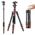 K&F CONCEPT 152cm Carbon Stativ, Leichtes Tripod, Flexibles Kamera Stativ mit 360° Kugelkopf, 1/4'' Gewinde, Tragtasche für DSLR Camera A225C0+BH-25L