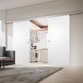 inova Doppel-Holz-Schiebetür 2-Flügelig 1510 x 2035 mm Weiß Alu Komplettset mit Lauf-Schiene und Quadratgriff
