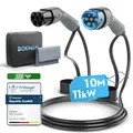 bokman Typ 2 Ladekabel, 11kW / 16A / 3-Phasig / 10 Meter/Modus 3, Typ 2 auf Typ 2 EV Ladekabel für Elektroauto mit Tragetasche und Mikrofasertuch