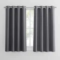 PONY DANCE Blickdichte Gardinen Wohnzimmer Kurz Fenster H 145 x B 140 cm Grau, Thermo Vorhang gegen Hitze Ösenschal 2er Set Verdunklungsvorhänge für Schlafzimmer/Kinderzimmer