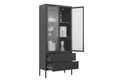 Mein-Regal Standvitrine PARIS Schwarz, Vitrine Metall Glastüren Schubladen stabil Hochschrank 180 cm