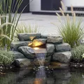 Wasserfall für Teich Brunnen Teichdekoration Felsen Wasserspiel mit LED 48 cm