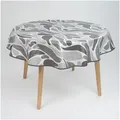 laro Tischdecke 140cm runde Tischdecke mit Saum-Eingefasst Schattenspiel Grau Schwarz grau
