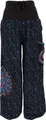 Weite Pluderhose mit Breitem Bund, Mandalastickerei - Schwarz/blau, Damen, Baumwolle, Größe: S/M