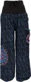 GURU SHOP Weite Pluderhose mit Breitem Bund, Mandalastickerei - Schwarz/blau, Damen, Size:S/M