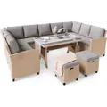 di volio Polyrattan Sitzgruppe LIVORNO - Lounge Gartenmöbel-Set mit Ecksofa, Tisch & 2 Hockern - Loungemöbel in Rattan-Optik - Beige/Hellgrau
