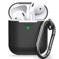 Keybudz Elevate Schutzhülle mit Karabiner für Apple AirPods 1. Generation Case, Etui Hülle, Kopfhörer Ohrhörer Zubehör Ladecase, schwarz