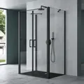 Mai & Mai Duschabtrennung 80x90 Duschkabine in U-Form Aluminiumrahmen ESG-Sicherheitsglas Klarglas Doppeltüre Schwarz Ravenna66UK - Schwarz