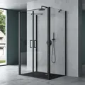 Mai & Mai Duschkabine U-Form Duschabtrennung 80x90 Duschkabine Aluminiumrahmen ESG-Sicherheitsglas Klarglas Doppeltüre Schwarz Ravenna66UK