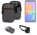 K-S-Trade Handyhülle für TCL 403, Holster Gürteltasche Handy Tasche Schutz Hülle grau Zusatzfächer