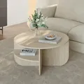 Couchtisch 'Reykhon' Ø80 x 41 cm Wohnzimmertisch mit Stauraum runde Tischplatte Travertin - Beige