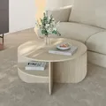 [en.casa] Couchtisch Reykhon Wohnzimmertisch Ø80 x 41 cm Sofatisch mit 2 Ablageflächen Kaffeetisch runde Tischplatte Travertin