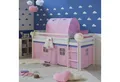 Homestyle4u Hochbett 90x200 Kinderbett mit Leiter und Vorhang Weiß Rosa Holz Treppe Kinder (Set, mit Tunnel) Kiefer, Jungen Mädchen