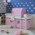 Hochbett 90x200 Kinderbett Weiß Holz Stockbett Vorhang Tunnel Rosa Homestyle4u