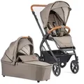 Gesslein Kombikinderwagen FX4 Style Set, Beige, Textil, 57x129x100 cm, EN 1888, UV 50+, Made in Europe, Feststellbremse, Federung, 5-Punkte-Gurt, für Babyschale geeignet, Griff in Lederoptik, Sitz umsetzbar, abnehmbarer Schutzbügel, Baby on Tour, Kinderwagen, Kombikinderwagen