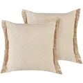 Beliani - Dekokissen Beige Sandbeige 45x45cm 2er Set Polsterbezug Mit Füllung Fransenkissen Geometrisches Muster Mit Fransen Wohnzimmer Quadratisch Boho