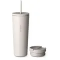 Vinsun Thermobecher Edelstahl Becher mit Strohhalm 720ml - Isolierbecher auslaufsicher, 4-tlg., Edelstahl, Doppelwandig isoliert, BPA frei, bruchfest, Kalt- und Heißgetränke beige 720 ml | 9 cm x 23 cm