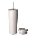 VINSUN Thermobecher mit Strohhalm 720ml - Auslaufsicher, Edelstahl, doppelwandig isoliert - Heiß & Kaltgetränke - Kaffeebecher beige mit zwei Deckeln für Auto, Büro