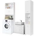 CASARIA® Badmöbel Set Badezimmerschrank Hochschrank Waschbeckenunterschrank Weiß