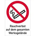 Schild Rauchverbot Werksgelände ISO 7010, Kombischild, Kunststoff, 210x297 mm