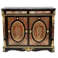 Casa Padrino Barock Boulle Kommode Schwarz / Gold / Rot mit Marmorplatte 125 cm - Möbel Schrank Sideboard