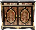 Casa Padrino Barock Boulle Kommode Schwarz / Gold / Rot mit Marmorplatte 125 cm - Möbel Schrank Sideboard