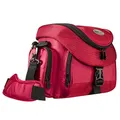 Mantona Premium Kameratasche - Universaltasche inkl. Schnellzugriff, Staubschutz, Tragegurt und Zubehörfach, geeignet für DSLM und DSLR Kameras, rot/schwarz