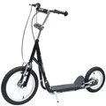 HOMCOM Kinder Tretroller mit Bremsen Scooter 16/12 Zoll verstellbar Schwarz - Schwarz