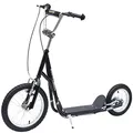 HOMCOM Roller Kinderroller mit Luftreifen Handbremse, 16 Zoll Tretroller Höhenverstellbar Kickscooter für Jungen und Mädchen ab 5 Jahre Kickboard Cityroller Kinder Scooter Schwarz