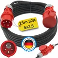 netbote24 Starkstromkabel 32A 15m mit Phasenwender H07RN-F 5x2,5 Starkstrom Verlängerungskabel CEE Verlängerung 32 Ampere Kabel 5x2,5mm2 Baustelle Werkstatt Industrie Geeignet Outdoor IP44