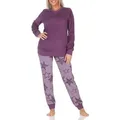 Normann Pyjama Normann Damen Frottee Schlafanzug lang mit Bündchen in Sterne Optik rot 56-58
