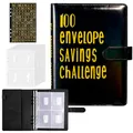 Ringbuch A5,100 Envelope Saving Challenge mit Challenge Tracker und Pre-numbered Taschen,für Budget Planner,Budget Binder,Geld Sparen Challenge,Sparbuch,Geburtstags Geschenk(Schwarz)