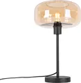 QAZQA - Art Deco Art-Deco-Tischlampe schwarz mit braunem Glas - Bizle I Wohnzimmer I Schlafzimmer - Rund - LED geeignet E27