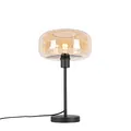 Qazqa Art Deco Tischleuchte mit Glas, Tischlampe - Bizle - Beige, Rund, max. 25W, Geeignet für LED, 46cm, Ideal als Schlafzimmerlampe und Wohnzimmerlampe
