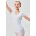 tanzmuster Body Ballettbody Sally aus weicher Baumwolle Kurzarm Trikot fürs Kinder Ballett weiß 104/110
