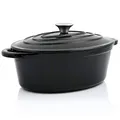 BBQ-Toro Gusseisen Cocotte | 4,3 Liter | schwarz, oval | Emaillierter Gusseisen Bräter mit Deckel | Gusstopf, induktionsgeeignet | Topf mit Aroma-Tropfnasen am Deckel | Gussbräter, Bratentopf