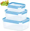 Emsa Clip & Close 3Er Set Frischhaltedosen, 0,55 / 1,0 / 2,3 L, 508566, Farbe: Blau