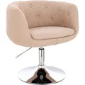 Svita Panama Retro Loungestuhl Polsterstuhl Cocktailsessel Tellerfuß Metall Stoff Beige