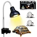 PewinGo Schildkröte Wärmelampe, Wärmespotlampe für Aquarium Reptil mit 2 UVA UVB Basking Spot Glühbirnen und 360°Schwenkklemme für Schildkröte, Schlange, Eidechse usw, Orangefarbenes Licht