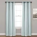 Lush Decor Durchsichtige Ösenvorhänge mit isoliertem Verdunkelungsfutter, Fenstervorhänge, Paar, 96,5 cm B x 213,3 cm L, Blau – Vorhang mit transparenter Überlage, Elegante Verdunkelungsvorhänge für