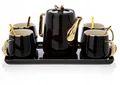 HowHomely Keramik Kaffeeservice für 4 Personen Modern - Schwarz Set mit Kanne, 4 Tassen und Serviertablett - Ideal für Kaffeeset Teeservice oder andere Getränke