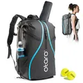 Otaro Tennisrucksack mit Schuhfach, Laptop- & Thermofach für 2 Schläger | 42 L | Tennistasche Herren | Getränk- & Ballfach | Tennistasche Damen inkl. Regenschutz & Wäschesack (Schwarz Blau)