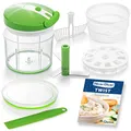 Genius Nicer Dicer Twist Universalzerkleinerer Set 9-teilig grün - Gemüseschneider manuell mit Seilzug, Salatschleuder & Sieb - Zwiebelschneider zum Zerkleinern + Pürieren 1000ml A29187