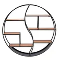 Wandregal rund Holz mit Metallrahmen und 6 Ablagen 68cm Durchmesser RE15 schwarz