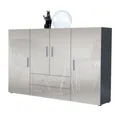 Vladon Highboard Nora (Anrichte mit 2 Schubladen und 4 Türen, mit insgesamt 8 Fächer dahinter), Anthrazit matt/Sandgrau Hochglanz (166,5 x 106,5 x 35 cm)
