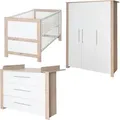 roba Kinderzimmer Set 3-teilig Malo - Gitterbett 70 x 140 cm + Wickelkommode + Kinderkleiderschrank 3-türig - Holz weiß lackiert / Holzdekor Arti... - Weiß