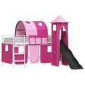 vidaXL Kinderloftbett Weiß und Rosa 90 x 200 cm Metall, Hochbett für Kinder, rechteckig, modernes multifunktionales Bett, Schlaf- und Spielplattform für Kinder, Etagenbettrahmen