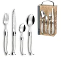 Lou Laguiole TRADITION Steakmesser Besteck Set 24-teilig | Steakbesteck mit Tradition und Stil | Griffe in Perle | Wellenschliff Messer | Grillbesteck Set | Scharfe Messer | Besteck Set 6 Personen