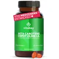 Vitabay Beta Carotin Bräunungskapseln Hochdosiert 25.000 I.E. Depot – 180 Softgels – Natürlich aus Dunaliella salina Alge – Provitamin A – Vegan, Laborgeprüft – Vorrat für 18 Monate