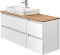Saphir Waschtisch Quickset 360 Waschplatz mit Keramik-Aufsatzbecken, wandhängend, Waschtischplatte, 113 cm breit, Weiß Glanz, 4 Schubladen